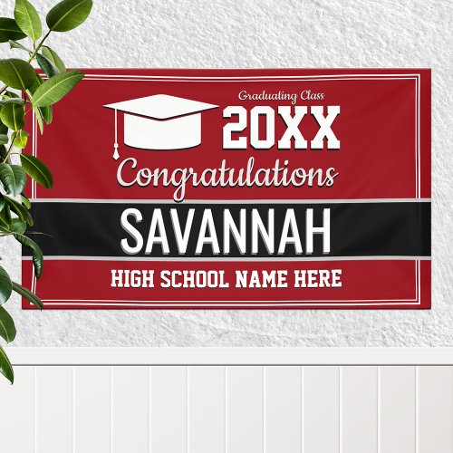 Red and White School Colors Graduation Banner