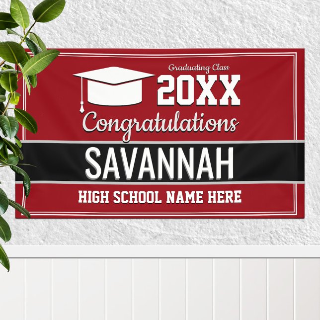 Red and White School Colors Graduation Banner (Creator Uploaded)