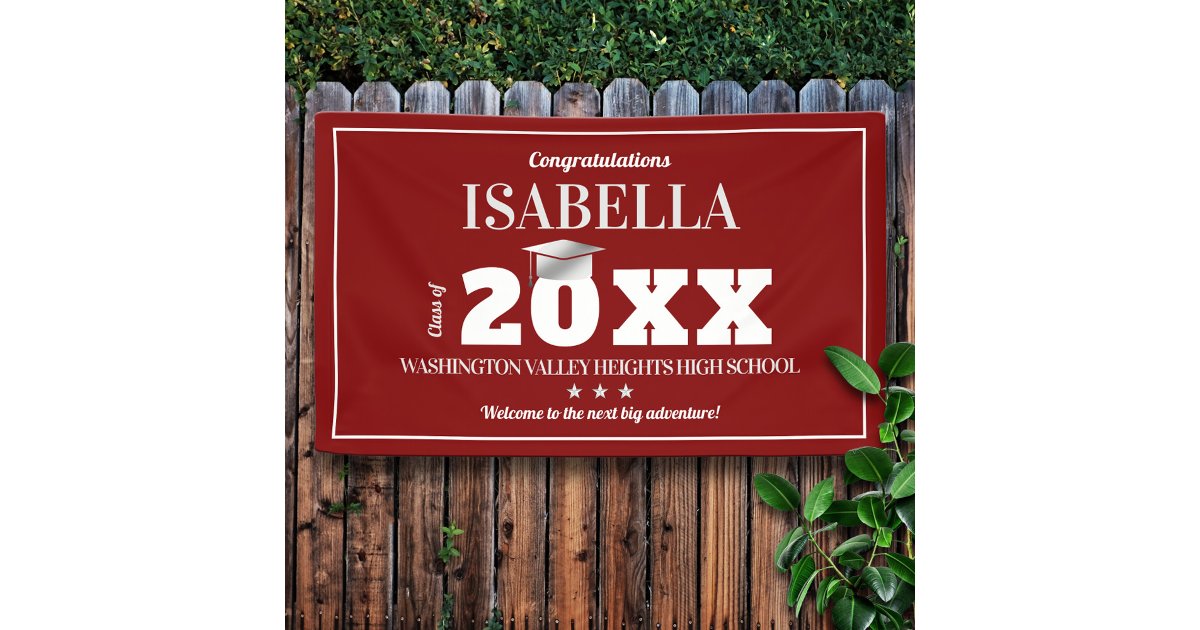 Red and White School Colors Graduation Banner | Zazzle