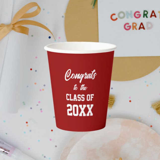 Red and White School Colors Graduation Party Paper Cups (In Situ Graduation Party)