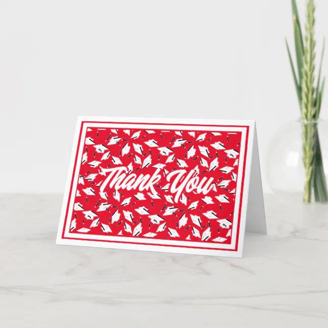 Red and White School Colors Graduation Party Thank You Card | Zazzle