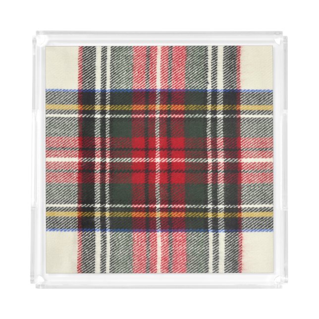 Red and white Scottish tartan plaid. Acrylic Tray (Front)