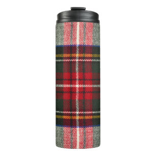 Red and white Scottish tartan plaid. Thermal Tumbler