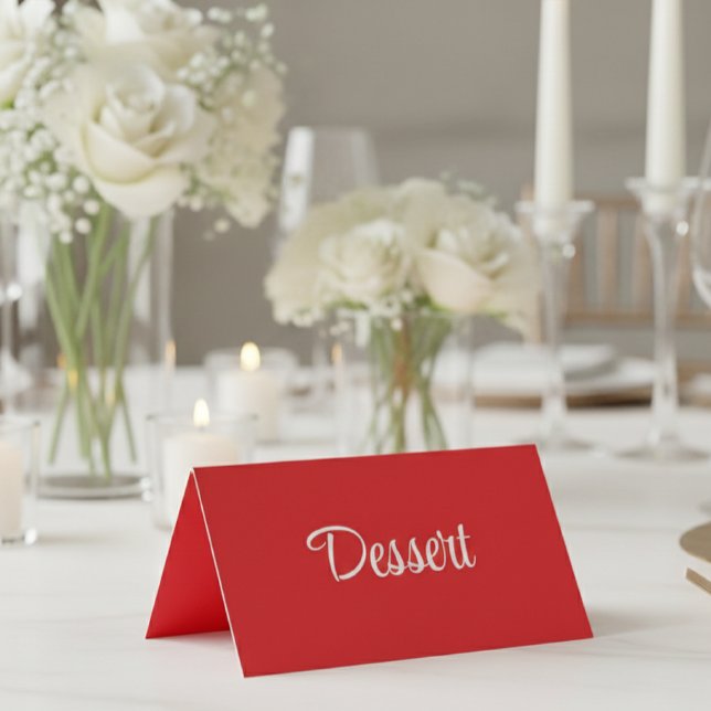 Red and White Script Dessert Buffet Table Card (Creator Uploaded)