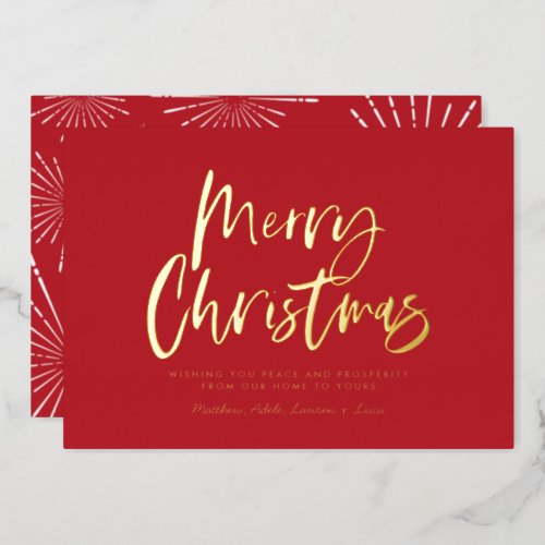 Red and white script merry Christmas non photo Foi Foil Holiday Card
