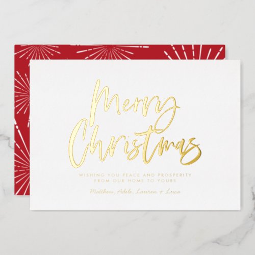 Red and white script merry Christmas non photo Foil Holiday Card