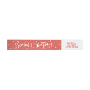 Red and White Season's Greetings Holiday Wrap Around Label
