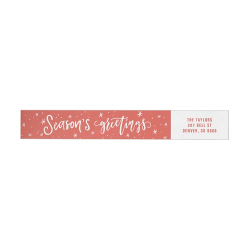Red and White Seasons Greetings Holiday Wrap Around Label