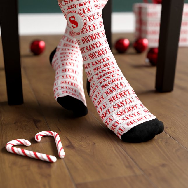 Red and White Secret Santa Socks (Secret Santa socks - everybody loves socks for christmas. Add your initial!)