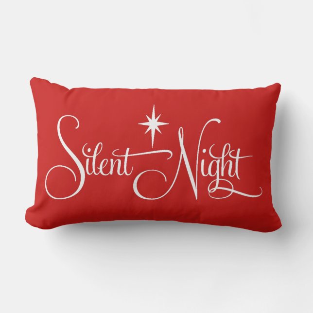 Red and White Silent Night Christmas Pillow (Front)