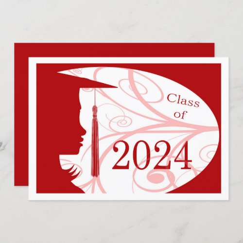 Red and White Silhouette 2024 Graduation Party Invitation