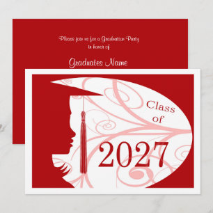 Red and White Silhouette 2027 Graduation Party Invitation