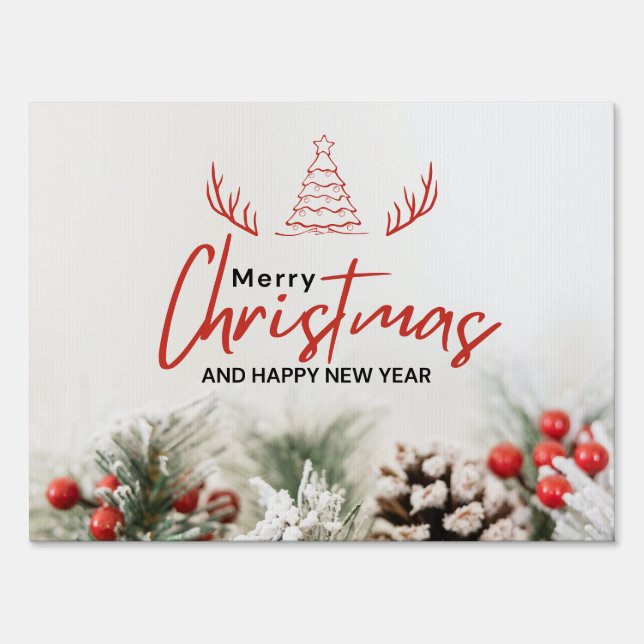 Red and White Simple Merry Christmas  Sign (Front)