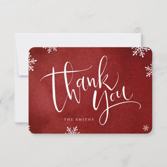 red and white simple modern Calligraphy christmas Thank You Card (Front)