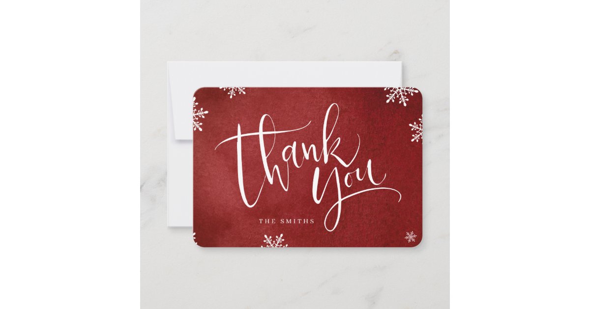 red and white simple modern Calligraphy christmas Thank You Card | Zazzle