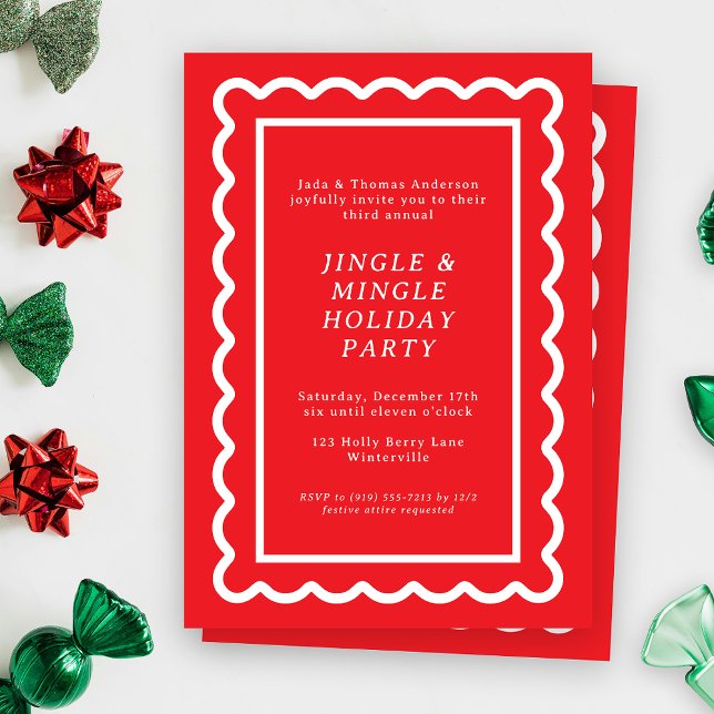 Red and White Simple Scallop Holiday Party Invitation (Creator Uploaded)