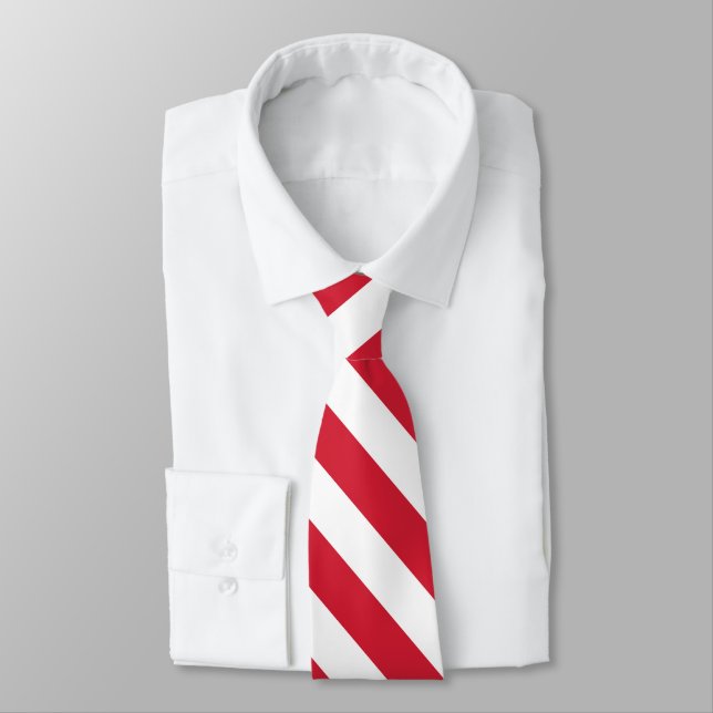 Red and White Slanted Lines Neck Tie (Tied)