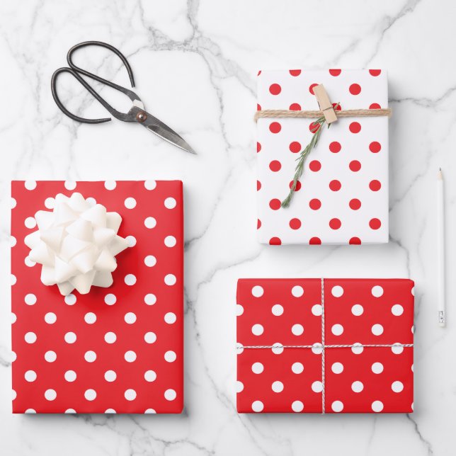Red and White Small Dots Wrapping Paper Sheets (Front)