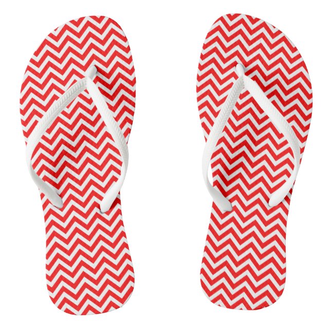 Red and White Small Size Chevron Stripes Flip Flops (Footbed)