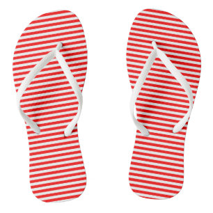 Red and White Small Size Horizontal Stripes Flip Flops