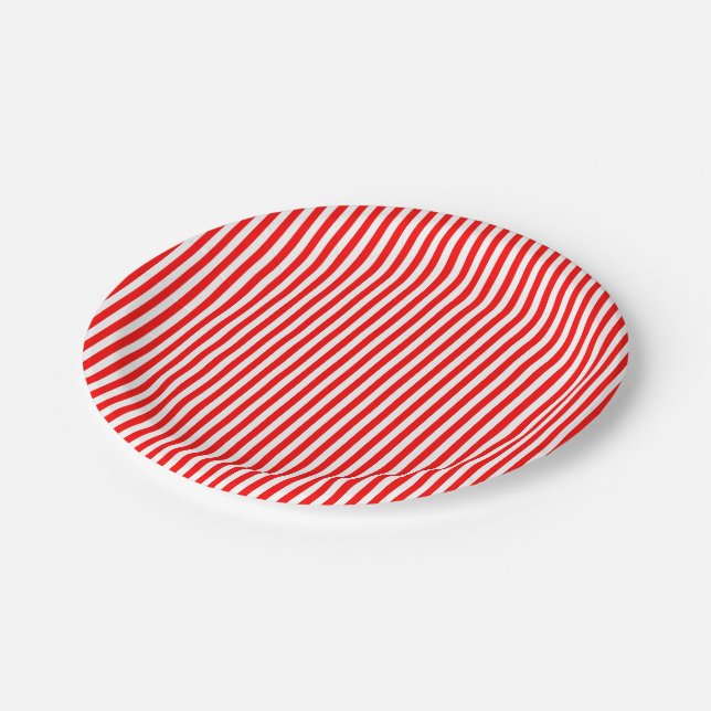 Red and White Small Size Stripes Paper Plates (Angled)