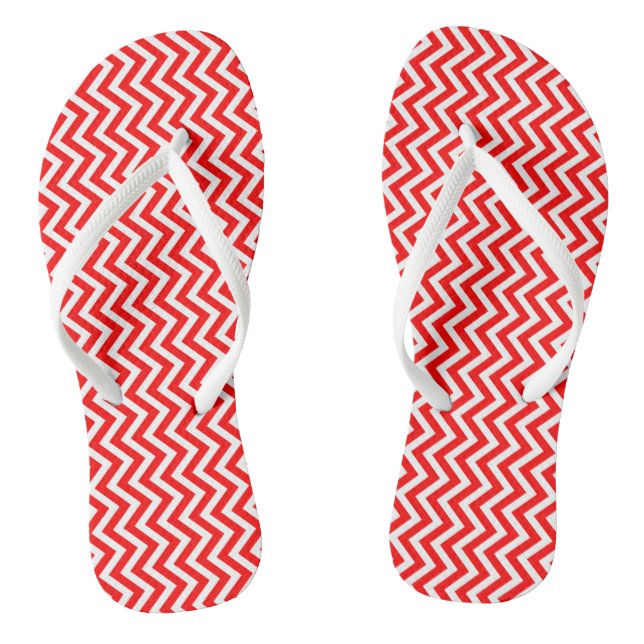 Red and White Small Size Vertical Chevron Stripes Flip Flops (Footbed)