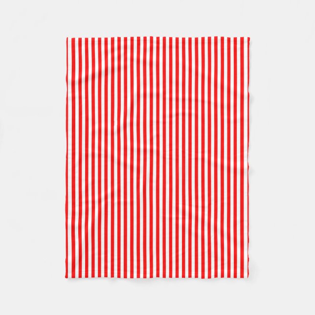 Red and White Small Size Vertical Stripes Fleece Blanket (Front)
