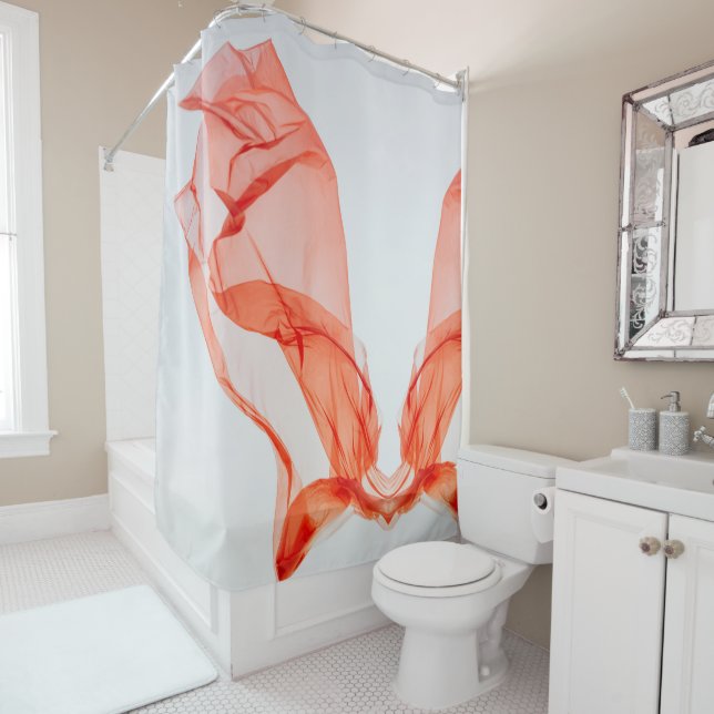 Red and White Smoke Illustration Shower Curtain (In Situ)