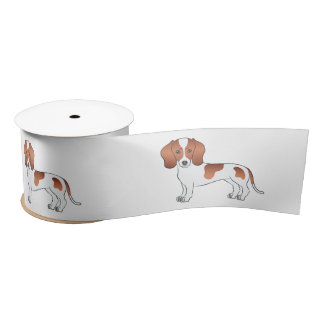 Red And White Smooth Coat Dachshund Cartoon Dogs Satin Ribbon