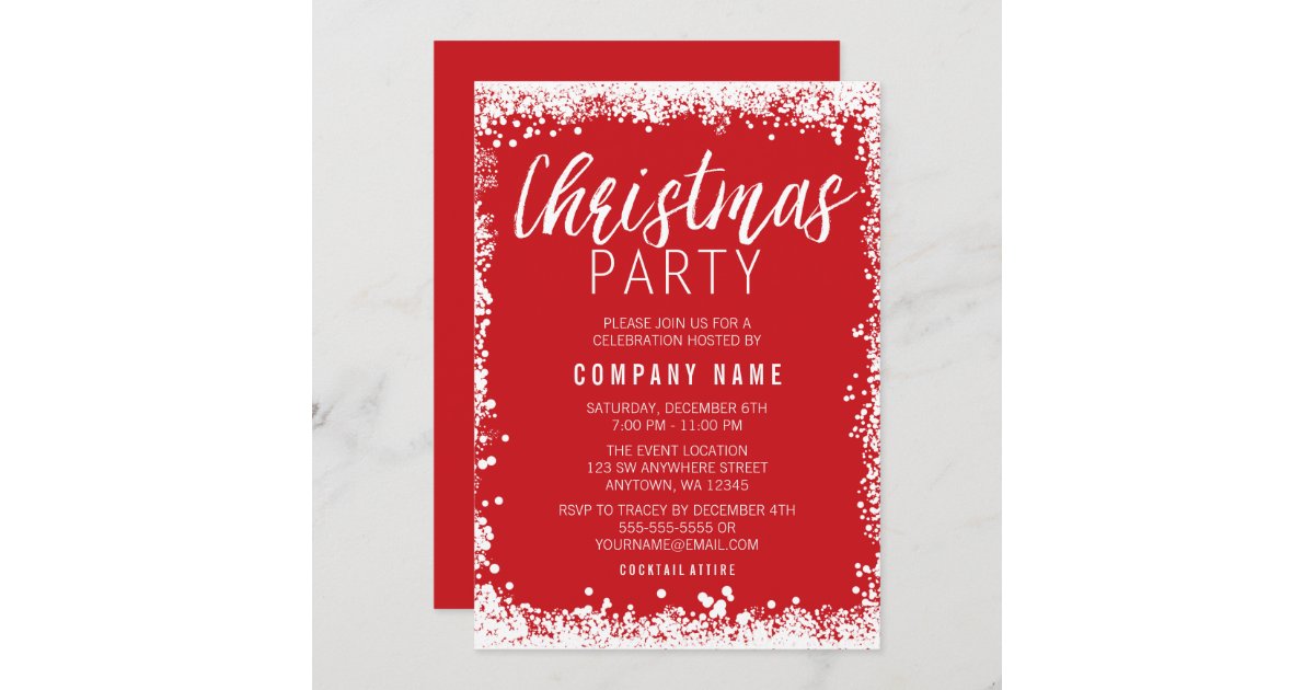 Red and White Snow Border Christmas Party Invitation | Zazzle