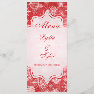 Red and White Snow Flakes Wedding Menu Card