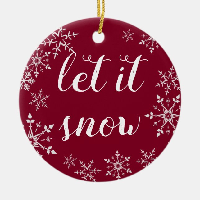 Red and White Snowflake Background Christmas Ceramic Ornament (Front)