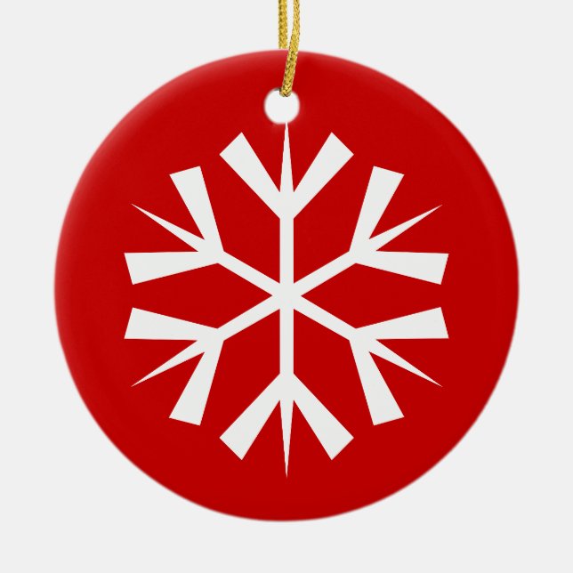 Red and White Snowflake Ceramic Ornament (Front)