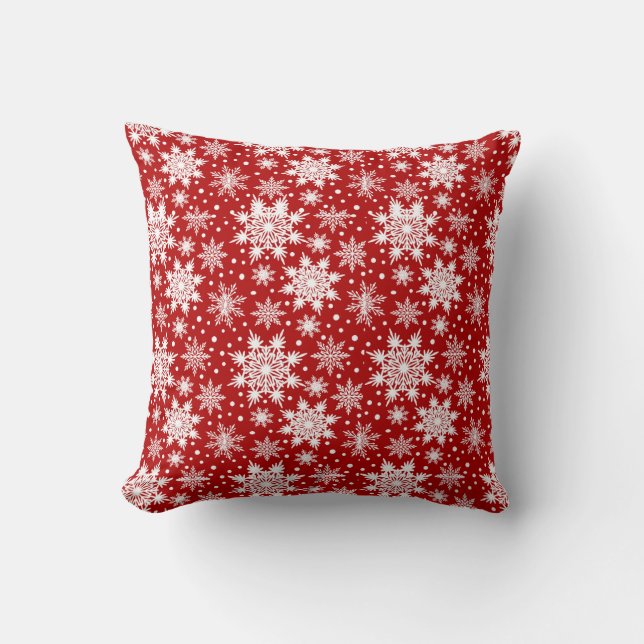 Red and White Snowflake Christmas Classic Pattern  Throw Pillow (Front)
