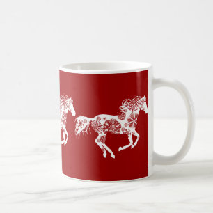 Red and White Snowflake Christmas Horse Coffee Mug