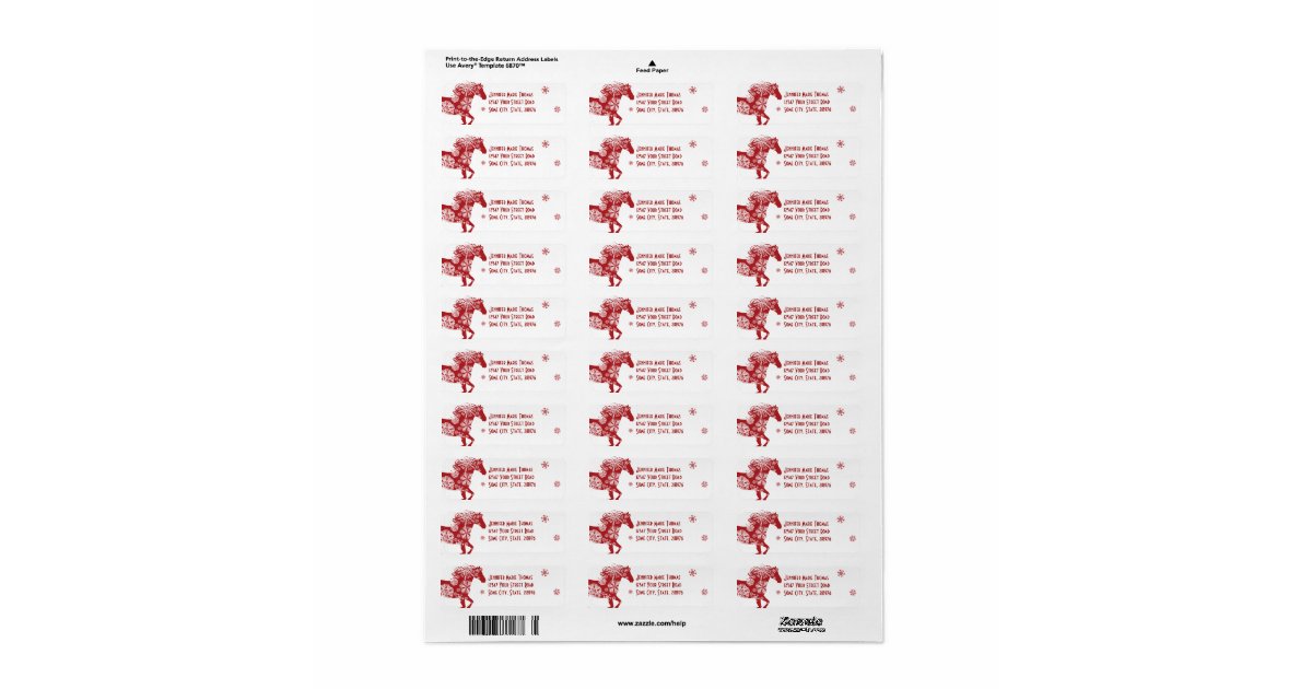 Red and White Snowflake Christmas Horse Label | Zazzle