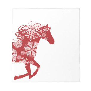 Red and White Snowflake Christmas Horse Notepad