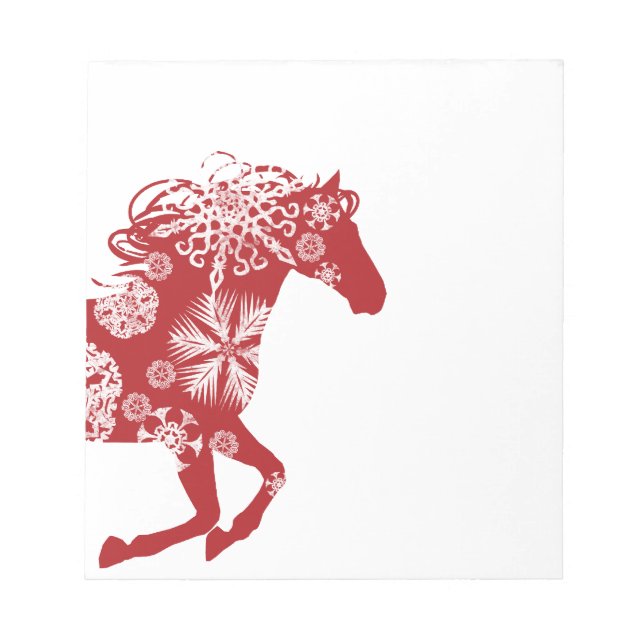 Red and White Snowflake Christmas Horse Notepad (Front)