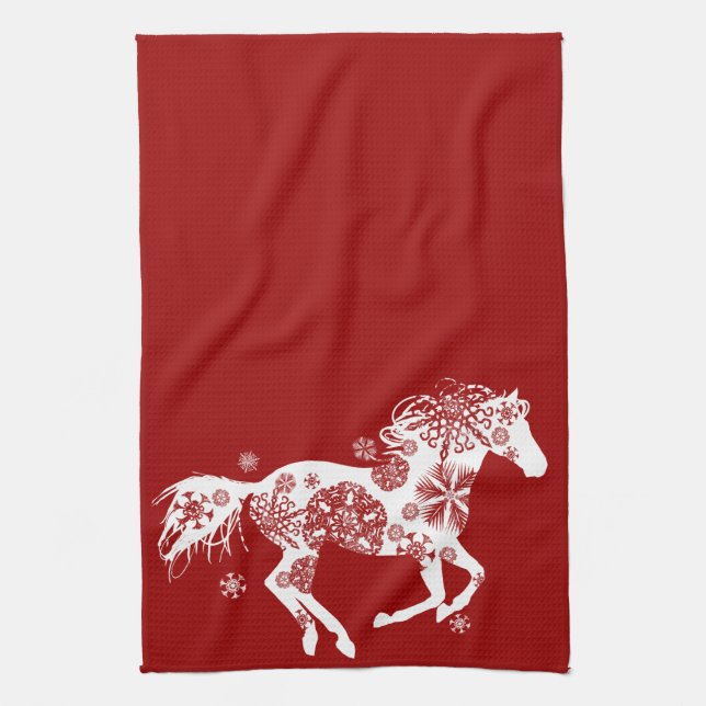 Red and White Snowflake Christmas Horse Towel (Vertical)