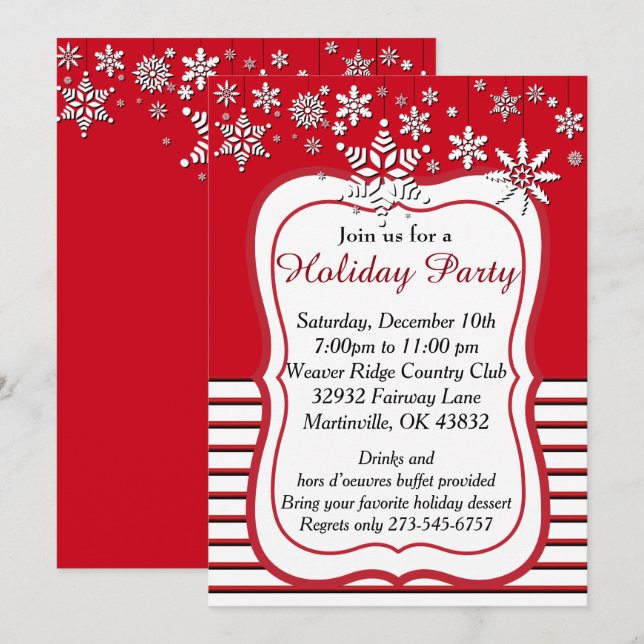 Red and White Snowflake Christmas Invitation (Front/Back)