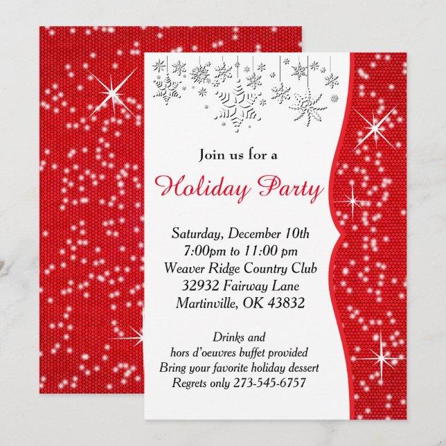 Red and White Snowflake Christmas Invitation (Front/Back)