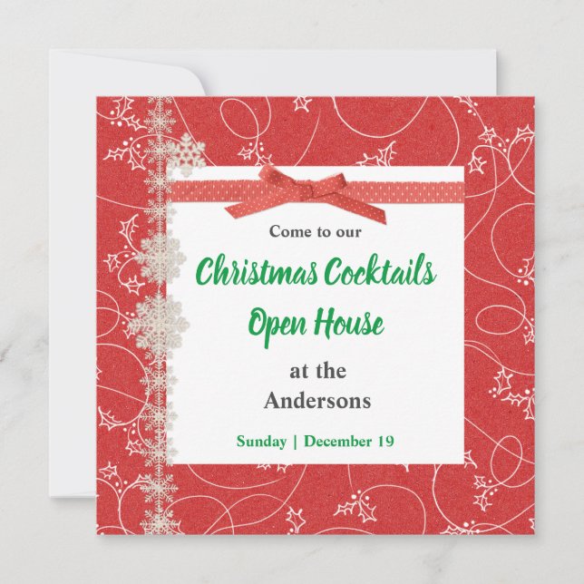 Red and White Snowflake Christmas Party Invitation (Front)