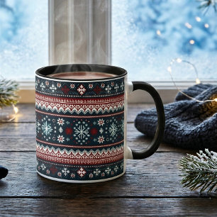 Red And White Snowflake Christmas Sweater Pattern Mug