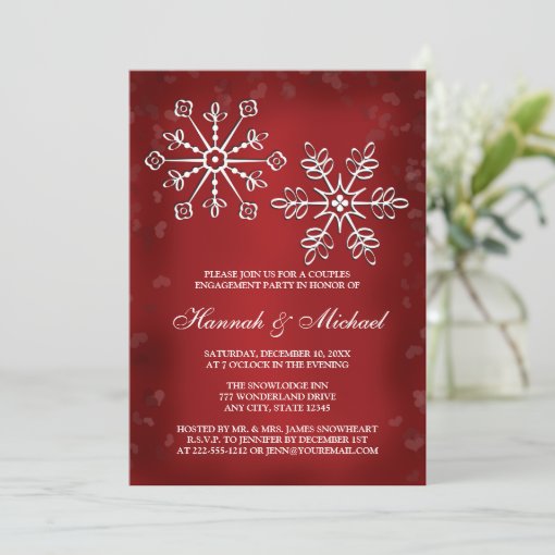 RED AND WHITE SNOWFLAKE COUPLES ENGAGEMENT PARTY INVITATION | Zazzle