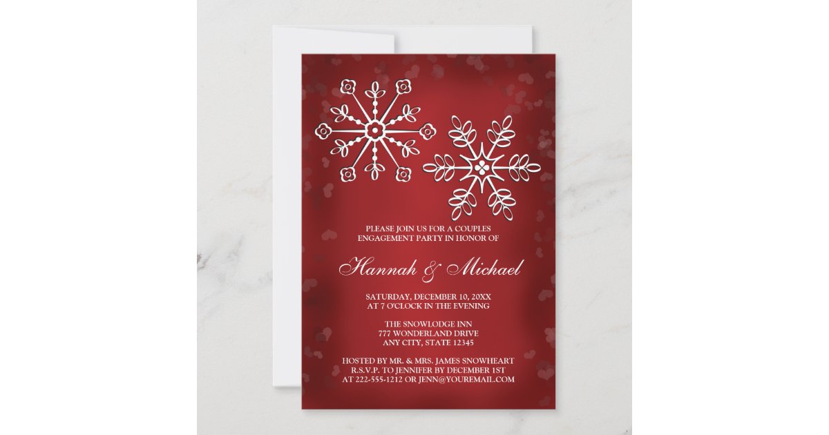 RED AND WHITE SNOWFLAKE COUPLES ENGAGEMENT PARTY INVITATION | Zazzle