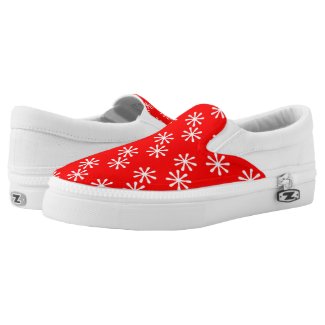 Red and White Snowflake Design Printed Shoes