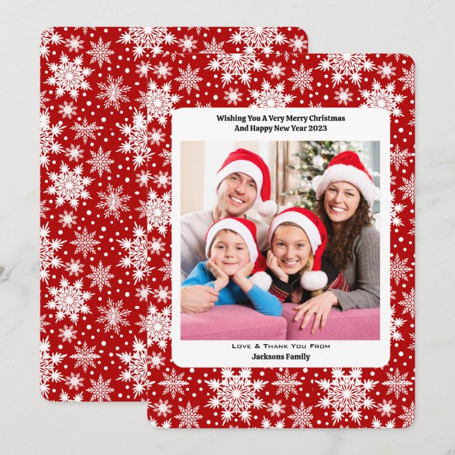 Red and White Snowflake Merry Christmas Custom  Thank You Card (Front/Back)