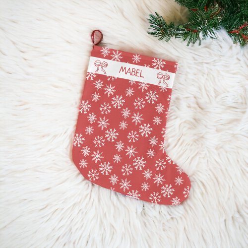 Red and White Snowflake Name Christmas Pattern Large Christmas Stocking