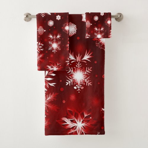 Red And White Snowflake Pattern Bath Towel Set