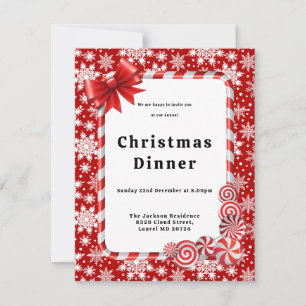 Red and White Snowflake Pattern Christmas Dinner Invitation